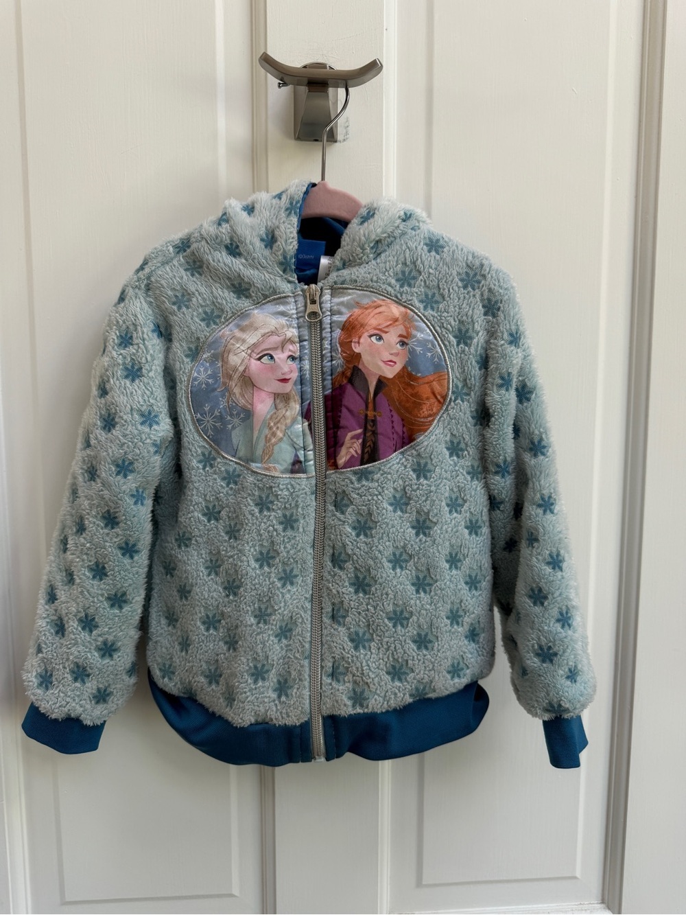Disney Frozen 4T Girls Plush Light Blue Hooded Winter Puffer Jacket Elsa & Anna - Picture 1 of 7
